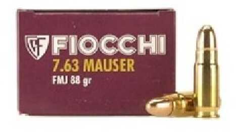 7.63mm Mauser 50 Rounds Ammunition Fiocchi Ammo 88 Grain Full Metal Jacket